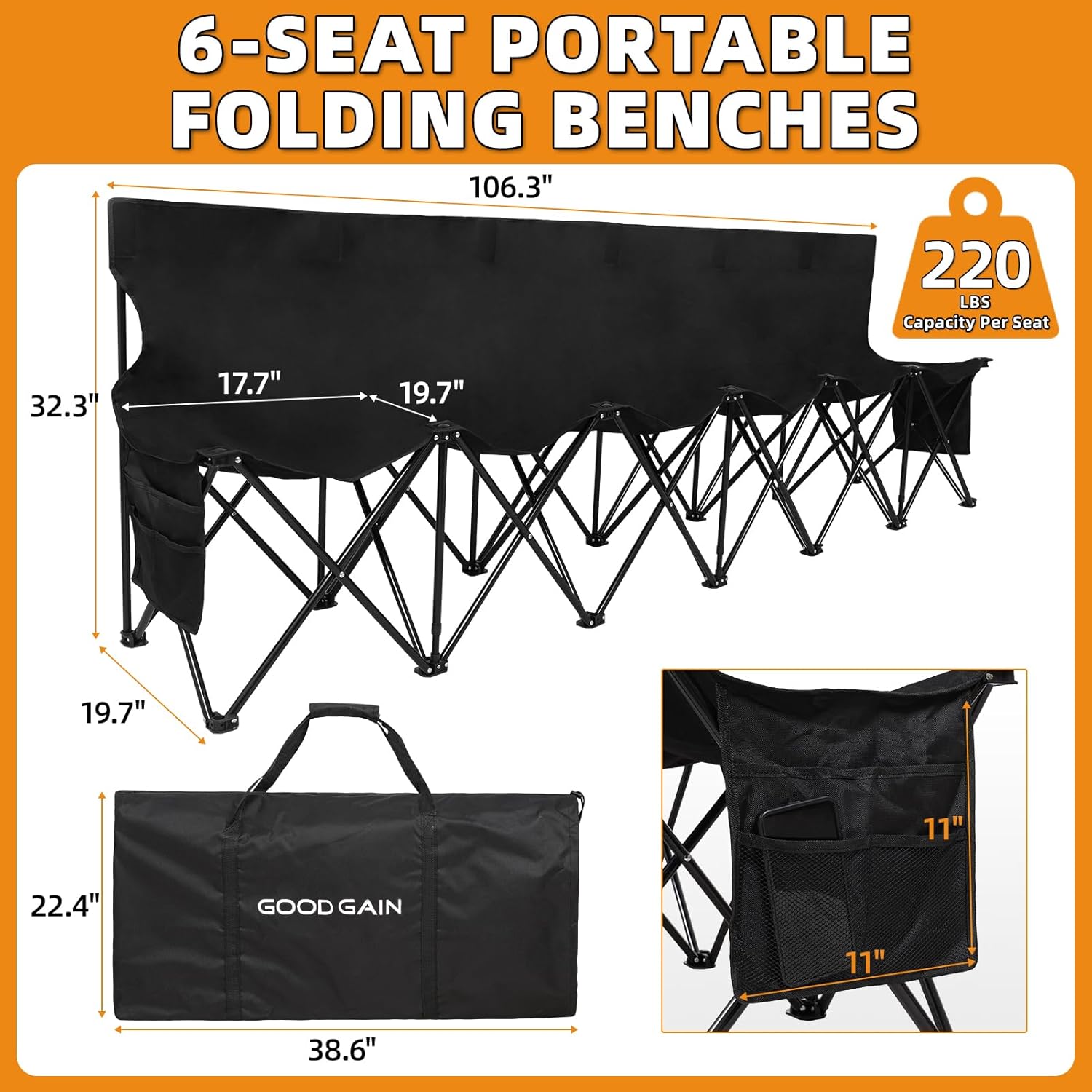 Portable Folding Black Outdoor - Outdoor Sport Bench recension och pris